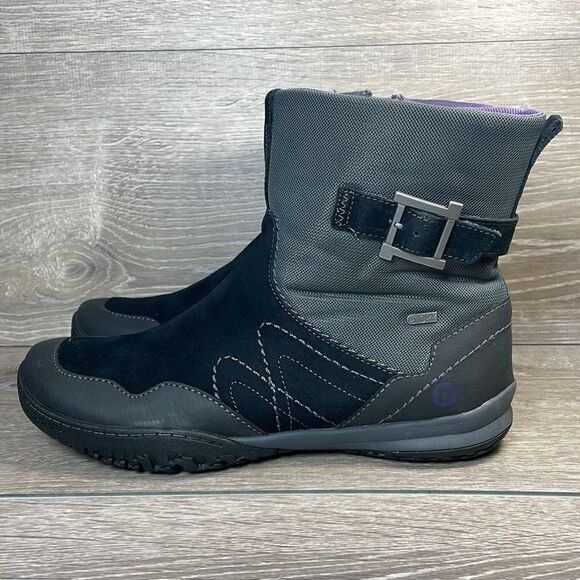 Merrell Albany Sky Women’s Sz 9 Waterproof Black Suede Gray Ankle Winter Boots - Picture 3 of 11